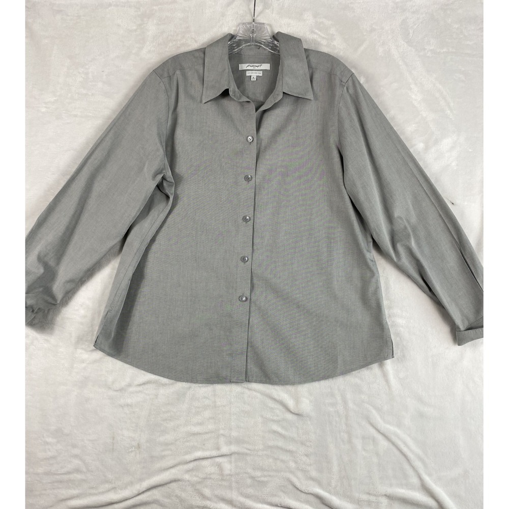 Foxcroft Shirt Women Sz 16 Gray Shaped Heritage Non-Iron Office Work